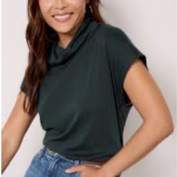 Evereve Sweaters - Evereve Dark Green Short Sleeve Cowl Neck Sweater
